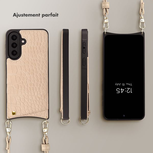 Selencia Coque de télephone Nova Croco avec cordon et porte-cartes Samsung Galaxy A57 (5G) - Beige