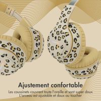 imoshion Édition Spéciale - Casque sans fil pour enfants avec imprimé léopard LED Light - Limiteur de décibels - Avec câble AUX - Léopard