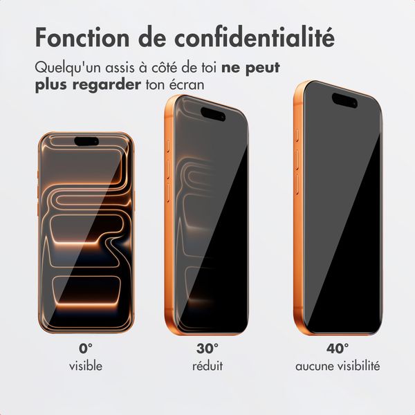 Accezz Protection d'écran en verre trempé avec filtre de confidentialité + Applicateur Apple iPhone 17 Pro Max