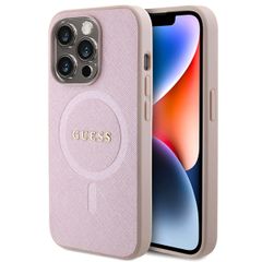 Guess Coque arrière Saffiano MagSafe Apple iPhone 15 Pro - Rose