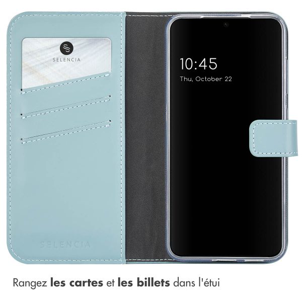 Selencia Étui portefeuille en cuir véritable Samsung Galaxy S25 - Air Blue