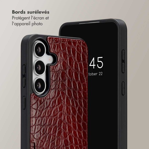 Selencia Coque de télephone Nova Croco avec cordon et porte-cartes Samsung Galaxy S25 FE - Burgundy