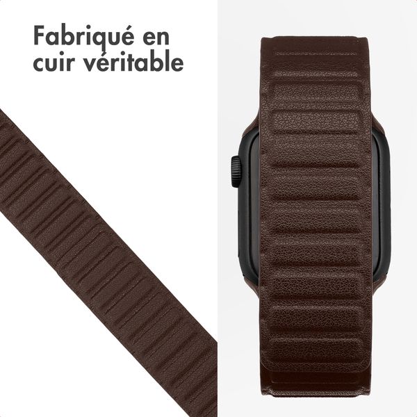 Accezz Bracelet en cuir véritable magnétique Apple Watch | 44/45/46/49 mm - Chocolate Brown
