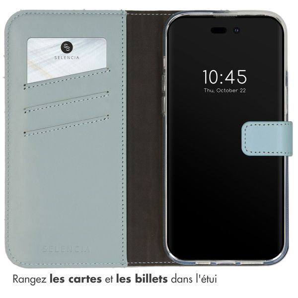 Selencia Étui portefeuille en cuir véritable Apple iPhone 14 Pro Max - Air Blue