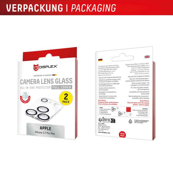 Displex CamGlass All-In-One Protection d'objectif de caméra Apple iPhone 17 Pro Max