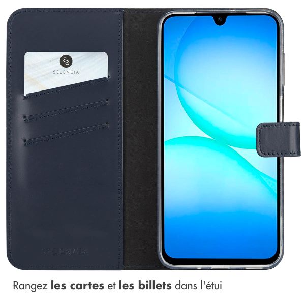Selencia Étui portefeuille en cuir véritable Samsung Galaxy A17 (5G) / (4G) - Bleu