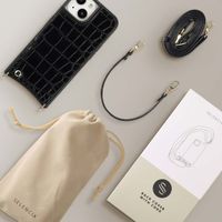Selencia Coque de télephone Nova Croco avec cordon et porte-cartes Apple iPhone 15 - Noir