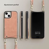 Selencia Coque de télephone Nova Croco avec cordon et porte-cartes Apple iPhone 15 - Old Pink