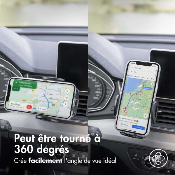 imoshion Support de téléphone 3-in-1 pour voiture - Rotatif à 360° - Universel - Tableau de bord / Pare-brise / Grille de ventilation - Noir