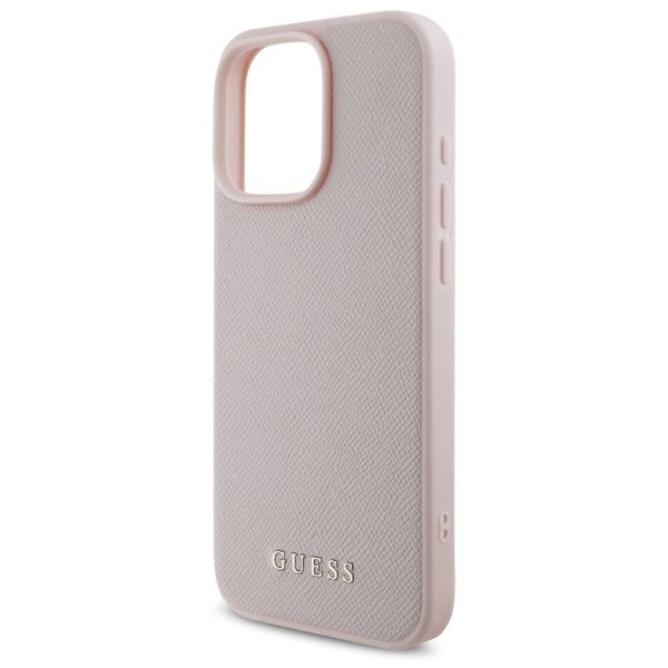 Guess Coque Grained MagSafe avec Flower Charm Strap Apple iPhone 16 Pro - Rose