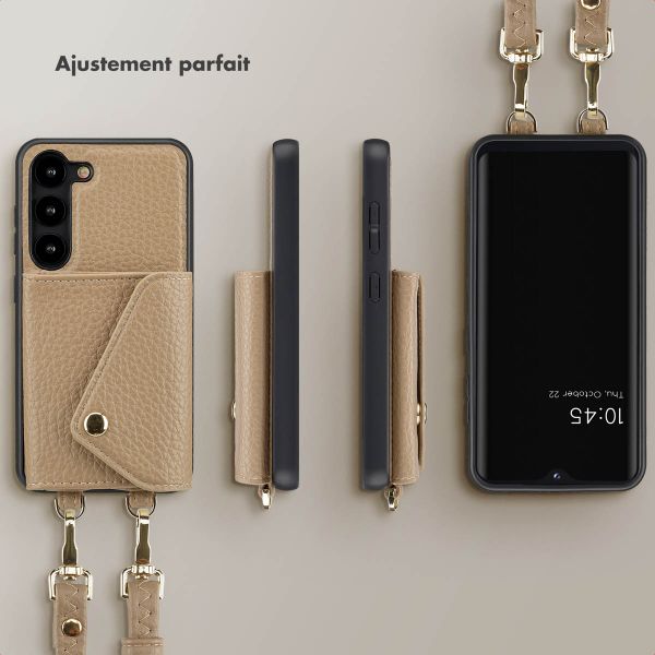 Selencia Coque de télephone Sera avec cordon et porte-cartes enveloppe Samsung Galaxy S23 - Taupe