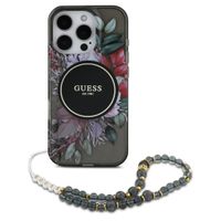 Guess MagSafe IML Flowers Case avec beads strap Apple iPhone 15 Pro - Noir