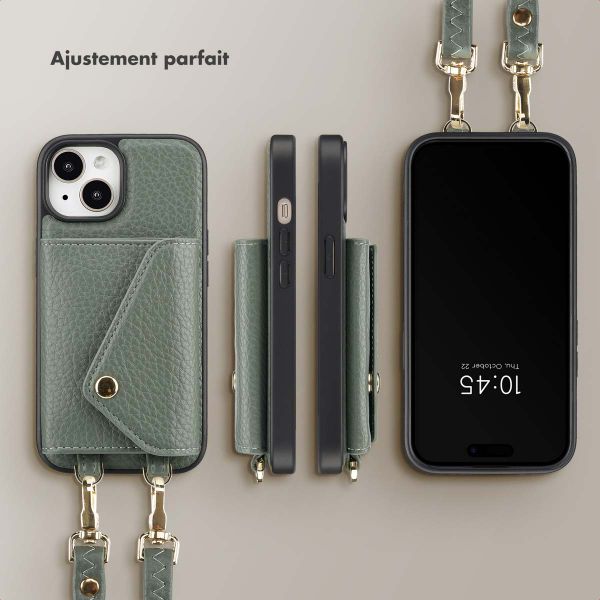 Selencia Coque de télephone Sera avec cordon et porte-cartes enveloppe Apple iPhone 15 - Sage Green