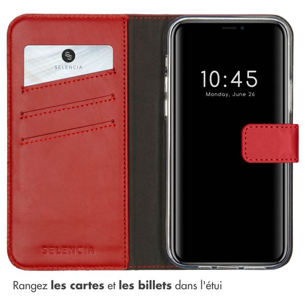 Selencia Étui portefeuille en cuir véritable Apple iPhone 12 (Pro) - Rouge