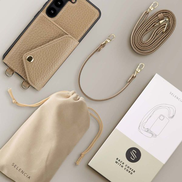 Selencia Coque de télephone Sera avec cordon et porte-cartes enveloppe Samsung Galaxy S23 - Taupe