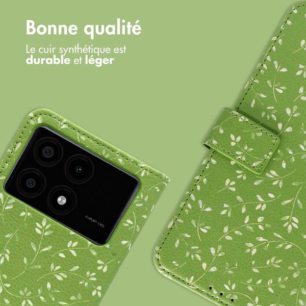 imoshion Étui de télephone portefeuille Design Xiaomi Poco X6 Pro - Green Flowers