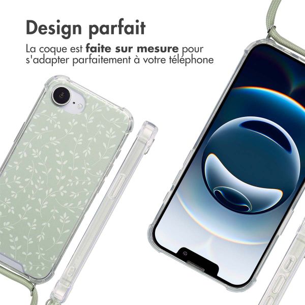 imoshion Coque Design avec cordon Apple iPhone 17e / 16e - Smoke Green Flowers