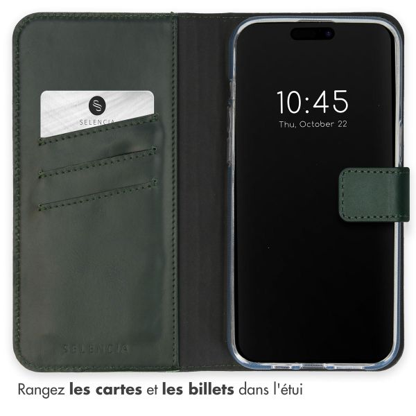 Selencia Étui portefeuille en cuir véritable Apple iPhone 15 Pro Max - Vert