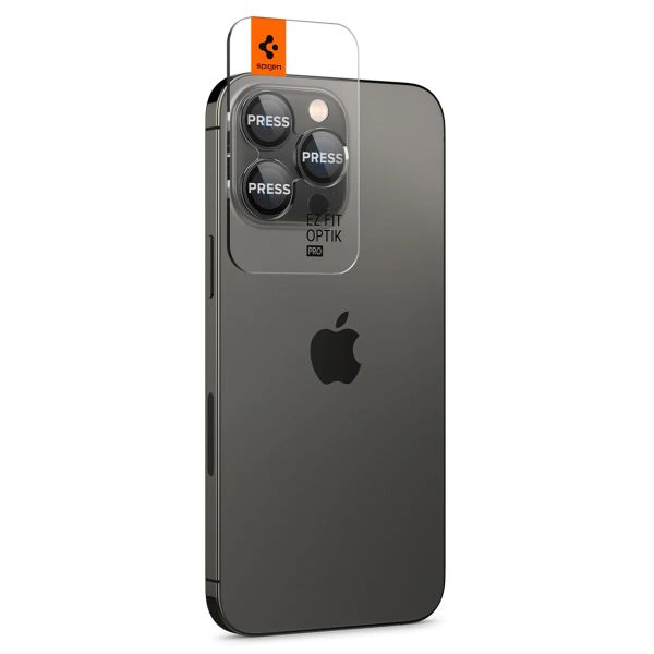 Spigen Optik Pro EZ Fit Lens Protector - Protection d'objectif de caméra (lot de 2) Apple iPhone 16 Pro (Max) / 15 Pro (Max) / 14 Pro (Max) - Black