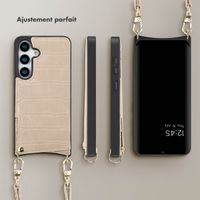 Selencia Coque de télephone Nova Croco avec cordon et porte-cartes Samsung Galaxy S25 - Beige