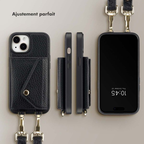 Selencia Coque de télephone Sera avec cordon et porte-cartes enveloppe Apple iPhone 15 - Noir