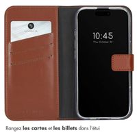Selencia Étui portefeuille en cuir véritable Apple iPhone 16 - Marron clair