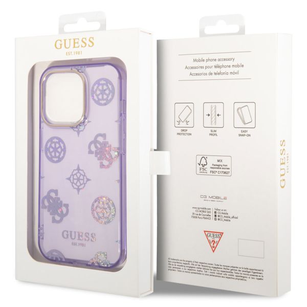 Guess Coque Peony Glitter Apple iPhone 14 Pro - Lila