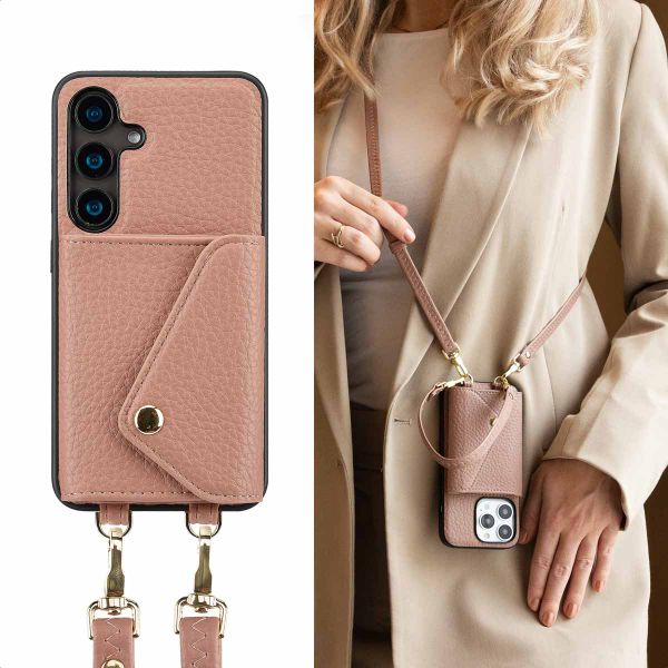 Selencia Coque de télephone Sera avec cordon et porte-cartes enveloppe Samsung Galaxy S24 - Old Pink