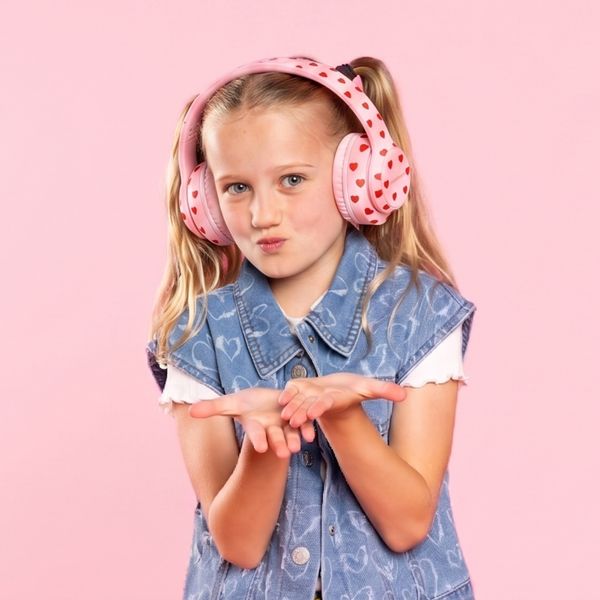 imoshion Casque sans fil pour enfants LED Light - Limiteur de décibels - Avec câble AUX - Cœurs