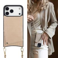 Selencia Coque de télephone Nova Croco avec cordon et porte-cartes Apple iPhone 18 Pro / 17 Pro - Beige