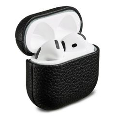 Accezz Coque en cuir véritable  Apple Airpods 4 - Noir