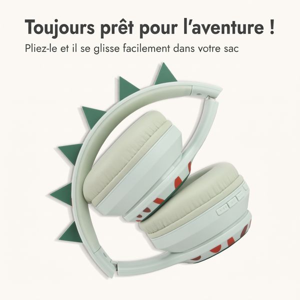 imoshion Casque sans fil pour enfants Dino LED Light - Limiteur de décibels - Avec câble AUX - Brown / Orange