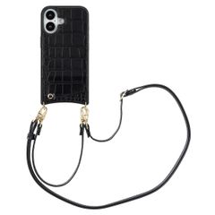 Selencia Coque de télephone Nova Croco avec cordon et porte-cartes Apple iPhone 16 - Noir