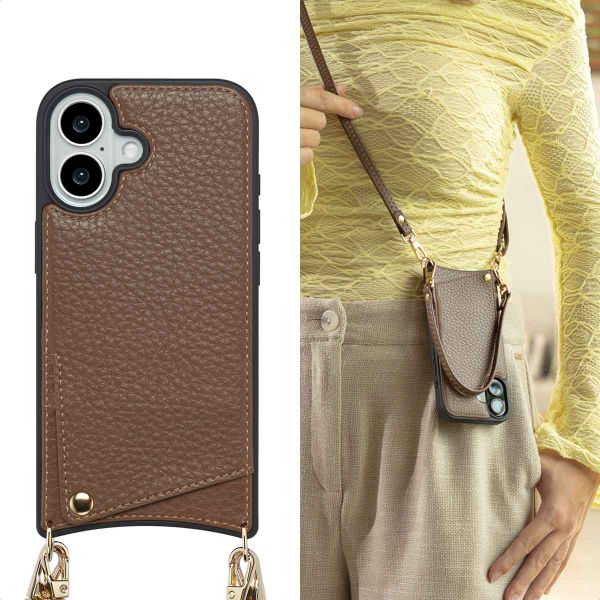 Selencia Coque de télephone Nova avec cordon et porte-cartes Apple iPhone 16 - Mocha Brown