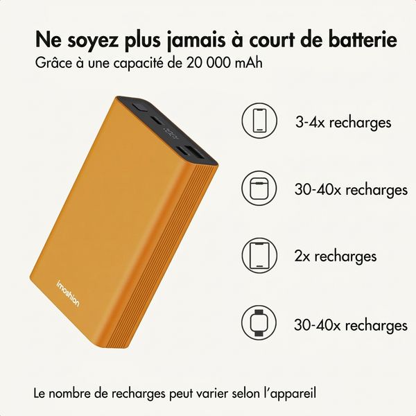 imoshion Ultra Series Aluminium Batterie externe 20.000 mAh - Charge rapide jusqu'à 33 watts - Gold
