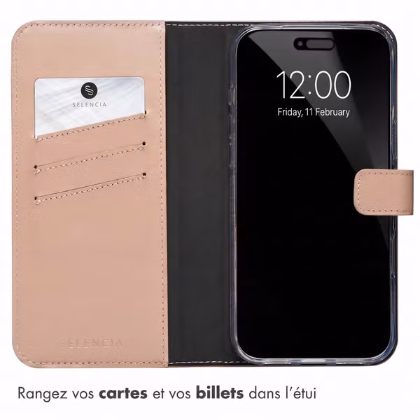 Selencia Étui portefeuille en cuir véritable Apple iPhone 18 Pro Max / 17 Pro Max - Dusty Pink