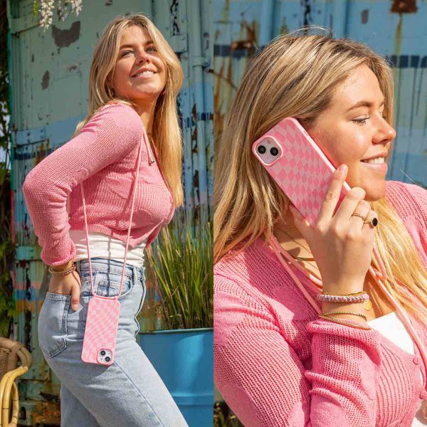 imoshion Coque design en silicone avec cordon Apple iPhone 15 - Retro Pink