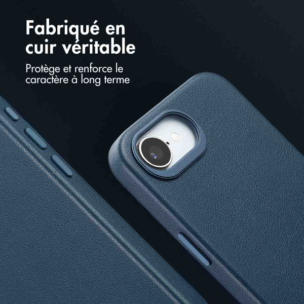 Accezz Coque arrière en cuir avec MagSafe Apple iPhone 17e / 16e - Nightfall Blue