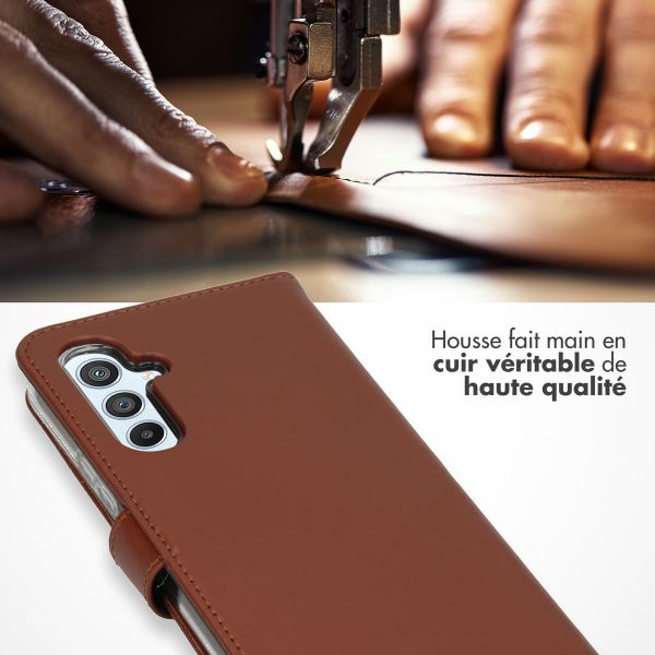Selencia Étui portefeuille en cuir véritable Samsung Galaxy A54 (5G) - Marron clair