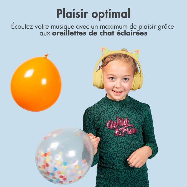 imoshion Casque sans fil pour enfants LED Light Cat Ear - Limiteur de décibels - Avec câble AUX - Jaune