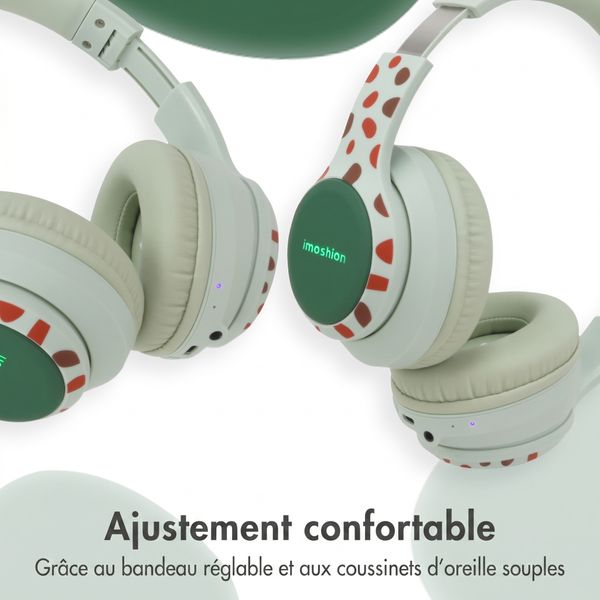 imoshion Casque sans fil pour enfants Dino LED Light - Limiteur de décibels - Avec câble AUX - Brown / Orange