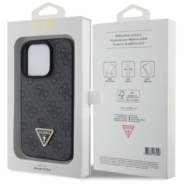 Guess Coque 4G Logo Triangle Strass Apple iPhone 15 Pro - Noir