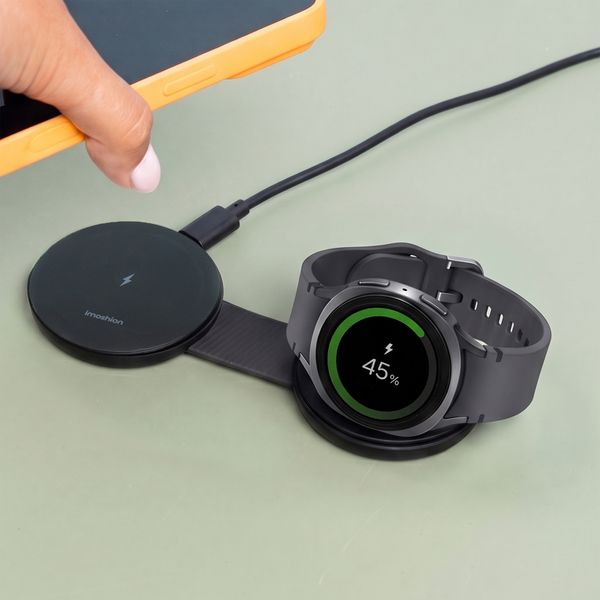 imoshion Chargeur de voyage sans fil 2-en-1 25 W - Smartphone / Écouteurs / Samsung Watch - Qi2.2 - Noir