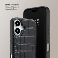 Selencia Coque de télephone Nova Croco avec cordon et porte-cartes Apple iPhone 16 - Noir