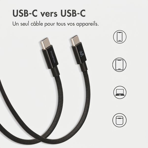imoshion Câble USB-C vers USB-C Tressé 100 W - 0,5 mètre - Noir
