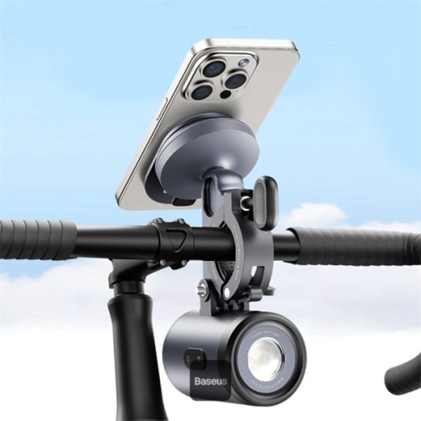 Baseus PrimeTrip support de téléphone 2-en-1 pour vélo avec lumière de vélo - Magnétique - Universel - Cosmic Black