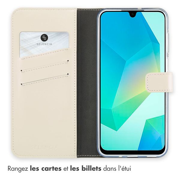 Selencia Étui portefeuille en cuir véritable Samsung Galaxy A16 - Greige