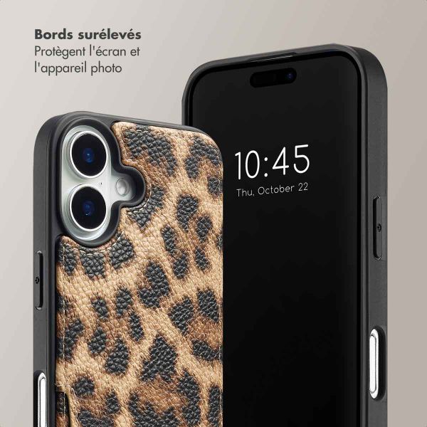 Selencia Coque de télephone Nova avec cordon et porte-cartes Apple iPhone 16 - Leopard