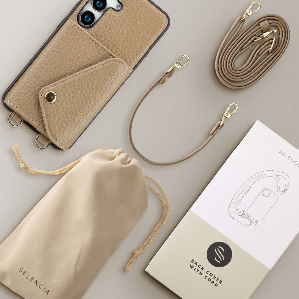 Selencia Coque de télephone Sera avec cordon et porte-cartes enveloppe Samsung Galaxy S25 / S24 - Taupe