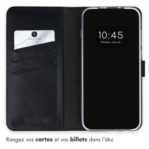 Selencia Étui portefeuille en cuir véritable OnePlus 15 - Noir